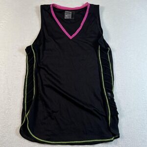 Lucky In Love Tank Top Womens Small Black V Neck Mesh Tennis Running Workout